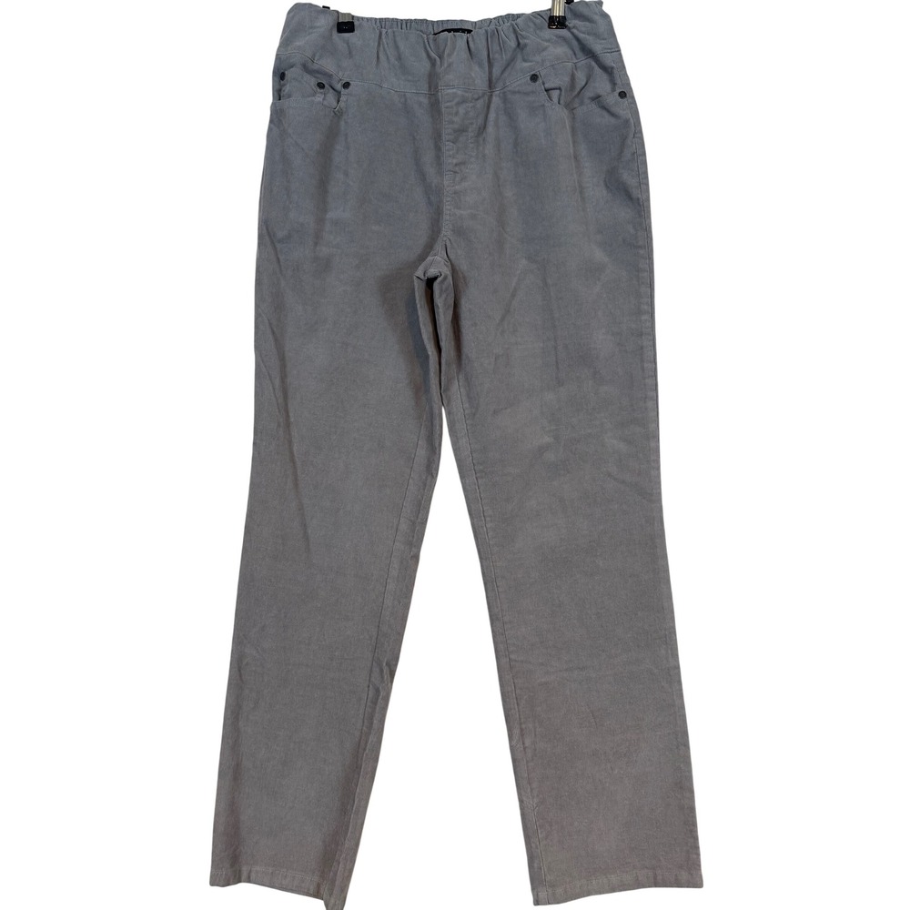 Chadwicks Womens Gray Corduroy Straight Leg Pull On Pants Size 12 Elastic Waist